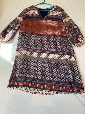 Skies Are Blue Multicolor Patterned Mini Dress - Navy, Rust, Cream